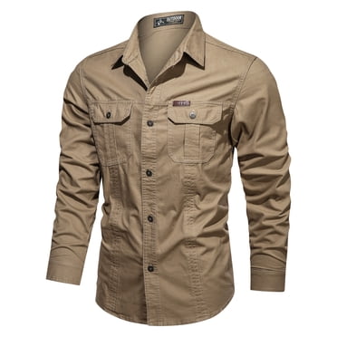 Ketyyh-chn99 V Neck T Shirt Men Fall Clothes Men's Long Sleeve Outdoor Cotton Washed Shirt Plus Sizes Shirts Khaki,XL