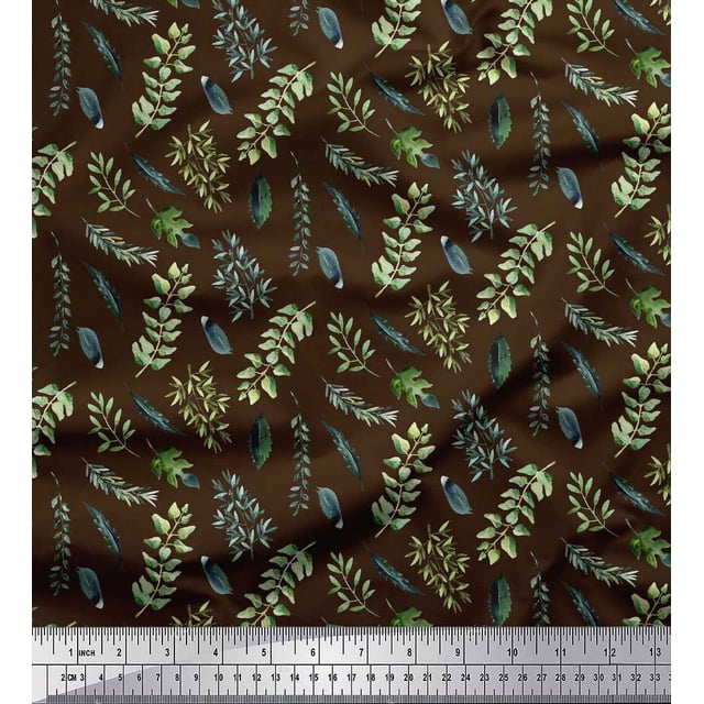 Soimoi Brown Cotton Duck Fabric Curry & Leaves Decor Fabric Printed BTY 42 Inch Wide