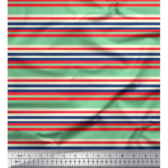 Soimoi Polyester Crepe Fabric Horizontal Stripe Print Sewing Fabric Yard 52 Inch Wide