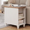 thumbnail image 4 of Wampat Table d'Extrémité avec Station de Recharge, Ensemble de 2, Table d'Appoint Style Ferme avec Tiroir de Rangement et Armoire, 2 Prises de Courant et 2 Ports USB pour Salon, Chêne Blanc, 4 of 7
