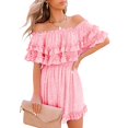thumbnail image 1 of Women‘s Summer Off Shoulder Dress Pleated Flowy Neck Belt Printed Dress, 1 of 4