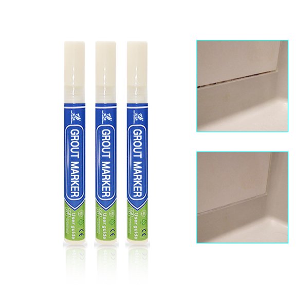 Lot de 3 Marqueurs Beiges pour Coulis - Pointe 3,0 mm, Encre Permanente à Base d'Eau, Format 142 X 15 mm - Restaure et Renouvelle le Coulis Mou Teinté en Quelques Minutes, Emballage en Sac OPP