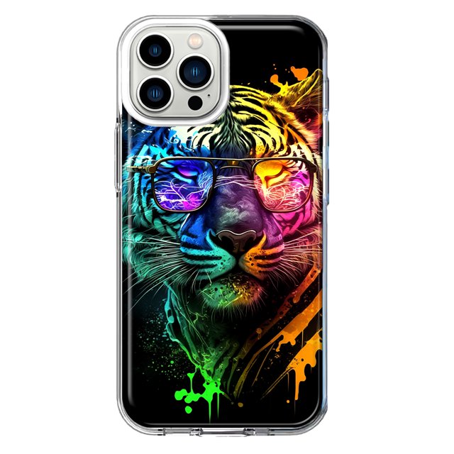 MUNDAZE Apple iPhone 11 Pro Max Étui de Protection Hybride Transparente Antichoc Arc-en-Ciel Néon Tigre