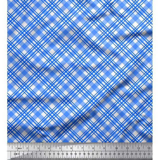 Soimoi Moss Georgette Fabric Diagonal Check Printed Craft Fabric by the Yard 42 Inch Wide