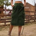 thumbnail image 3 of Mrat Jupe pour Femmes Jupe en Lin de Printemps et d'Été pour Femmes Robe de Travail en Denim avec Poche Jupe Midi Plissée Jupe Crochet Cache-Maillot Jupe Mini Jupe Décontractée Mi-Longue Vert Armée m, 3 of 6