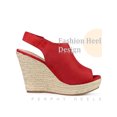 thumbnail image 3 of BLISSFUL STEP Sandales Espadrilles à Talons Hauts à Bout Ouvert pour Femmes Rouge 9, 3 of 5