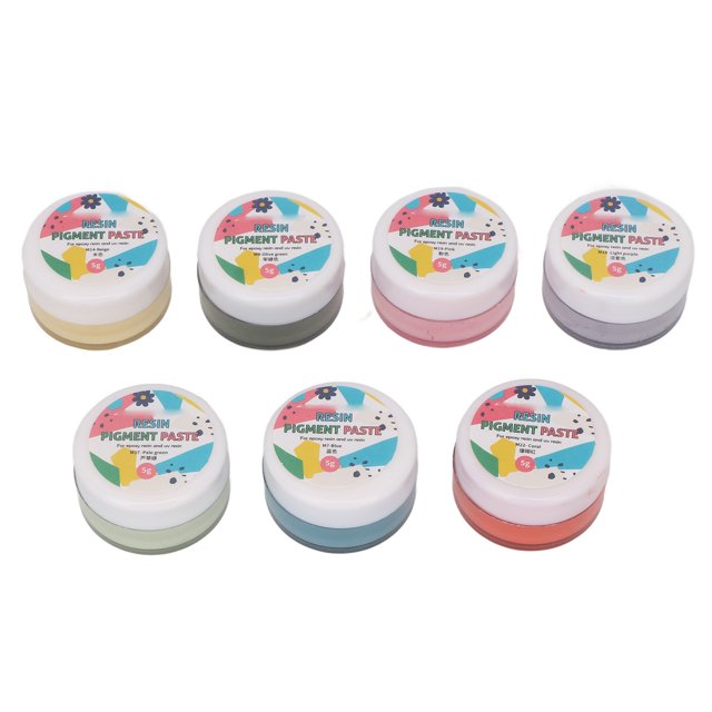 Ensemble de 7 Pcs de Pâte Pigmentaire pour Résine avec 7 Couleurs Vibrantes à Base d'Huile pour Projets de Résine Époxy et de Colle Goutte UV. Comprend des pigments Vert Gazon, Violet Pâle, Rose, Rouge, beige, Vert Armée et Bleu dans des Contenants de 5 g, Convient aux Bricolages DIY, aux Bricolages et aux Fournitures de Peinture Artistique.