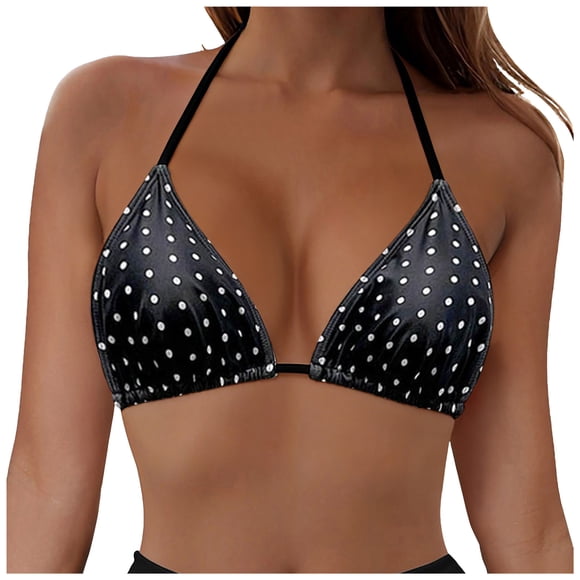 Yammkia Tankini Tops String Bikini Tops for Women Bathing Suit Swim Tops Sexy Triangle Bikini Top Black(Silver,M)