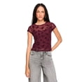 thumbnail image 1 of No Boundaries Women's Flocked Mesh Top, 1 of 6