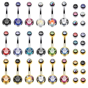 BodyJ4You 18 Pcs Anneau de Nombril et 18 Balles de Rechange Ton Or Acier Chirurgical 14G Perçage Corporel du Nombril