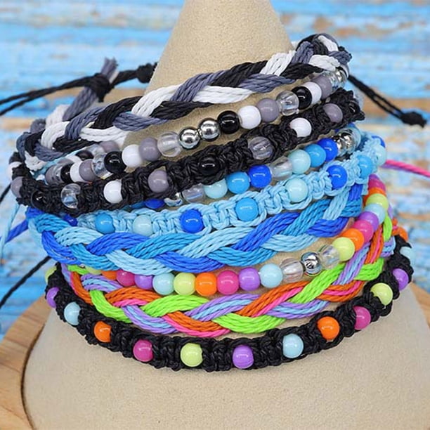 10 Bracelets D'amitié Tressés Ajustables – Perles Arbre De Vie En Verre – Coton – Cadeau Pour Fille, Ado, Femme – Pack De Fleurs Colorées