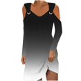 thumbnail image 1 of Robes de Travail Robe à Épaules Dénudées pour Femmes Automne Manches Longues Col en V Ligne A Mini Robe Soleil Tunique Robes Robe Patchwork S-29 Noir P, 1 of 5