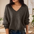 thumbnail image 2 of BLVB Chandails Chauds pour Femmes Col en V Classique Doux Chandail Confortable Ample Décontracté Manches Longues Automne Hiver, 2 of 5