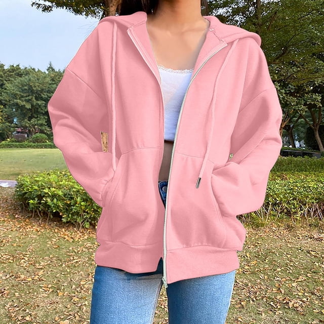 Veste pour Femmes, Chandail à Capuchon Grande Taille à Fermeture Éclair Complète, Cardigans Mode à Fermeture Éclair avec Poche