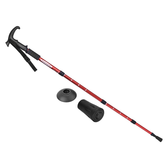 Unique Bargains Trekking Poles Collapsible Telescopic Hiking Pole 43 Inch T Handle, Red