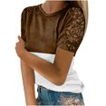 thumbnail image 1 of yoeyez T-Shirts pour Femmes en Dentelle à Manches Courtes Raglan Hauts Décontractés à Col Rond Chandail Mode Uni Floral Tee Shirt Tenues d'Été 2025 Brun m, 1 of 5