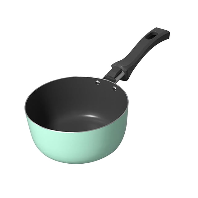 Tnarru Stainless Steel Small Milk Pan with a mint green exterior and black interior, designed for boiling milk, melting butter, or preparing small meals. Features a sturdy, ergonomic black handle for comfortable grip. Suitable for gas, electric, and induction stoves, and ideal for home or camping use.