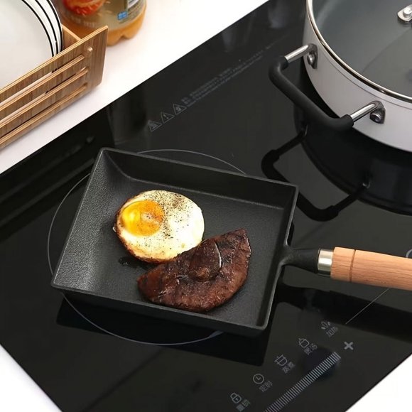 DEBGFS 1pc Premium Cast Iron Skillet - Non-Stick Thick Square Pan for Perfect Eggs & Steak Rolls Hand Wash Only