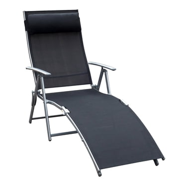 Outsunny Chaise Longue Inclinable Pliante Robuste et Réglable pour l'Extérieur, Chaise Longue de Patio, Jardin, Plage, à Gravité avec Oreiller, 7 Positions de Dossier Réglables, Noir
