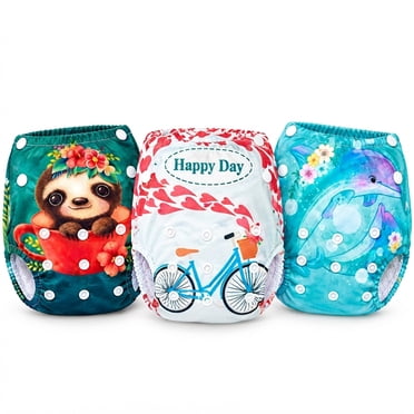 KaWaii Baby 3-Pack Unisex Reusable Swim Cloth Diapers, One-Size Fits Most Babies
