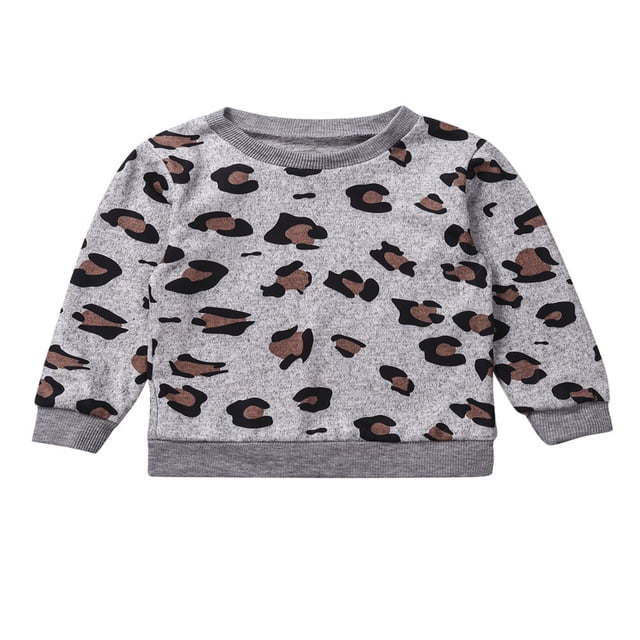 Hauts Assortis pour la Famille Mère Fille Fils Chemise Léopard à Manches Longues