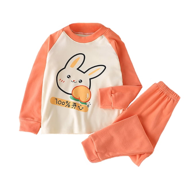 Pyjamas pour Bébé Assortis Doux et Chauds à Manches Longues pour Bébé Fille Orange 7-8 Ans