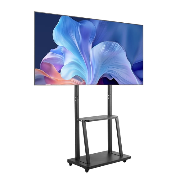 VEVOR Rolling TV Stand, Mobile TV Cart for 32-75 Inch Screens, Height Adjustable Portable Monitor Stand with Tray, Holds up to 150 lbs for Living Room, Bedroom, Office, Outdoor Max VESA 600 x 400 mm