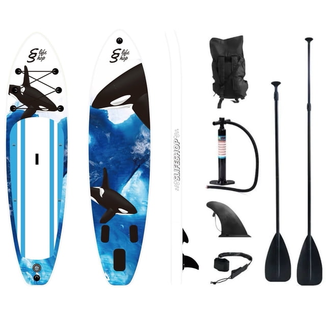 Slifeshop Orca Stand Up Paddle Board SUP Inflatable ISUP Killer Whale Designed by Local Canadian Artist 10’6” Length, 34” Width with Accessories