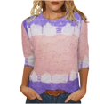 thumbnail image 1 of Pompotops T-shirt Imprimé Mode Femme Mi-Longueur Manches 3/4 Blouse Col Rond Manches Décontractées, 1 of 5