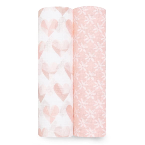 Aden + Anais™ Essentials 2-Pack Swaddles - Cotton Muslin - Piece of My Heart