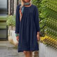 thumbnail image 2 of MeetoTime Robe Mi-Longue pour Femme à Col Rond, Manches Longues, Longueur Genou, Légère, Ample, en Coton et Lin, Tailles P-5TG, 2 of 8