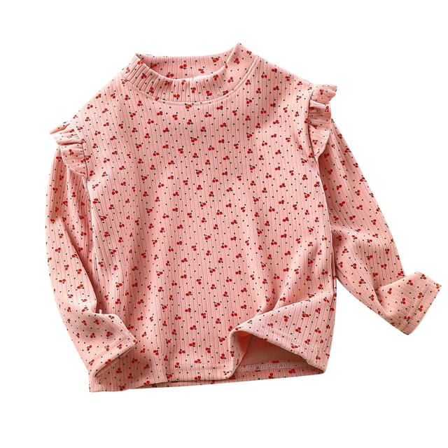 HBFAGFB Chemises à Manches Longues pour Filles Col Rond Manches Volantes Chandail Confortable PK2 Taille 90