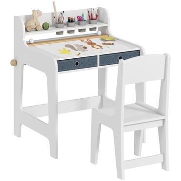 Qaba Ensemble Bureau et Chaise pour Enfants, Ensemble Table et Chaise Artistique pour 3 à 8 Ans