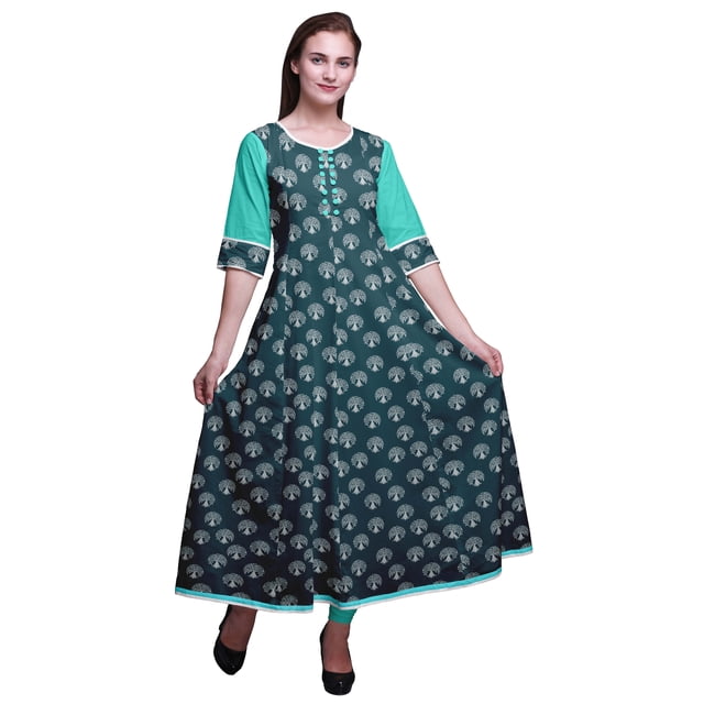 Bimba Anarkali Long à Imprimé pour Femmes Tunique Ethnique Indienne Décontractée
