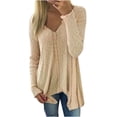 thumbnail image 1 of Yuyuzo Womens Long Sleeve V Neck Knit Ribbed Sweaters Solid Color Asymmetrical Basic Tunic Shirts Blouses Pullover Khaki, 1 of 6