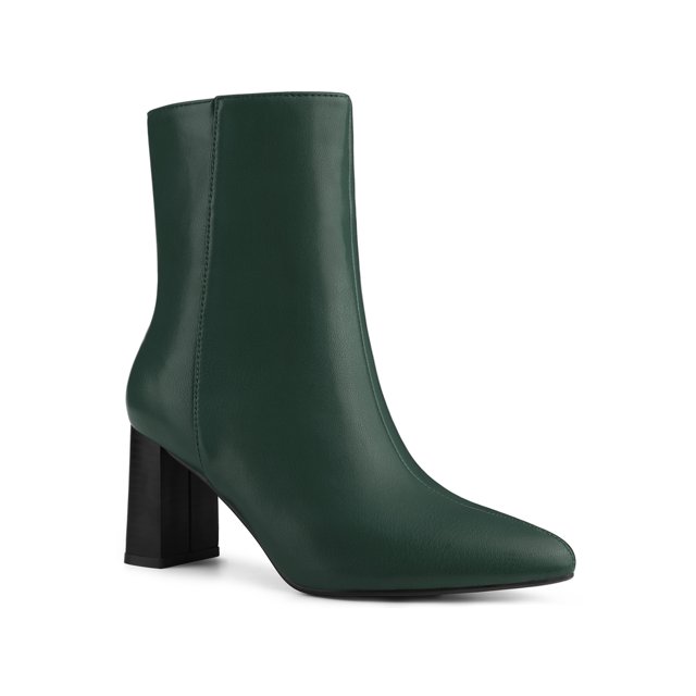 Unique Bargains Women's Pointed Toe Zipper Block Heels Ankle Boots