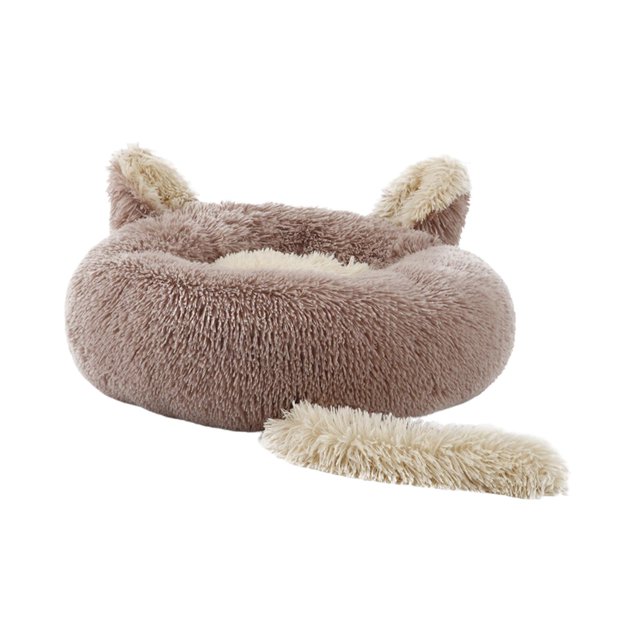 DOLITY Lit Rond pour Chat Chaud Maison Lit pour Chien Nid Doux Antidérapant Confortable Auto-Chauffant Marron 80cm