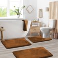 thumbnail image 1 of Set of 3 Clara Clark Bath Mat Bathroom Rug - Absorbent Memory Foam Bath Rugs - Non-Slip, Thick, Cozy Velvet Feel Microfiber Bathrug - Brown - Large 20"x32" - Small 17"x24" - Contour 24"x20", 1 of 6