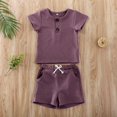 thumbnail image 3 of Baby Boy Girl 2PCS Outfits Short Sleeve Button Tee Shirt Drawstring Shorts Pants Casual Clothes Set, 3 of 9