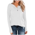 thumbnail image 2 of Timegard Womens Tops Long Sleeve Notched V-Neck Button Comfy Tee Fall Casual Loose Shirts Tops Blouse, 2 of 4