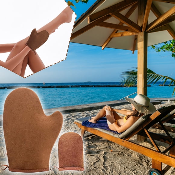 cpengpj 2-Pack Self Tanning Mitt Applicator with Flocking Material for Sunscreen Oil, Beach Tanning Gloves, Soft Velvet Streak-Free