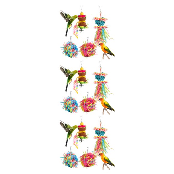 Youkk Bois Facile à Installer Oiseau Perroquet Déchiquetage Jouets Ensemble Option Sûre et Fiable pour Tous les Oiseaux Largement Multicolore 3Set