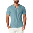 thumbnail image 3 of Txeol Men's Waffle Henley Shirts Casual Summer Short Sleeve Textured Slim Fit Button Tops Solid Color Lightweight Basic Tee,Light Blue,XXL, 3 of 9