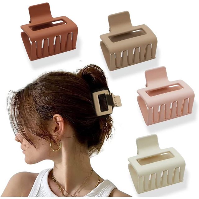 ORUYROP 4Pcs Hair Clips Hair Claw Clips 2" Matte Hair Clips for Thick Hair Neutral Color Square Hair Clips Claw Clips for Thick Hair Small Hair Clips for Women Banana Clips Hair Hair Accessori