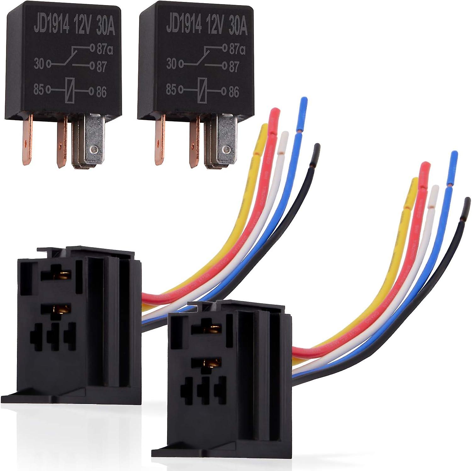 Car Relay With Socket Holder - 12v 30 Apm 5 Pin Changeover Relay Kits (2 Pack)