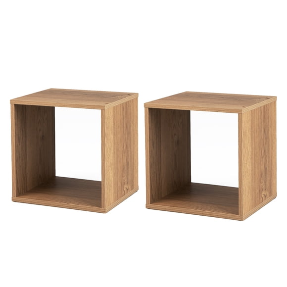 Costway 2 PCS Wood Stackable Storage Cube 2-tier Narrow Bookshelf Vinyl Record Organizer