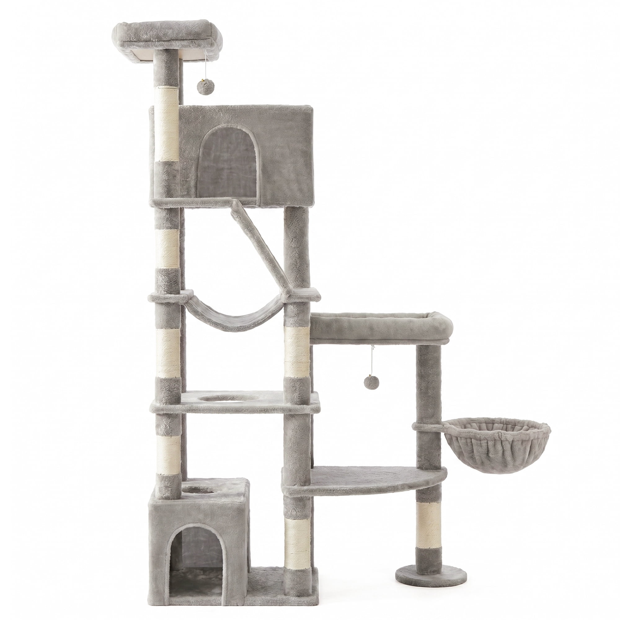 Cat Tree Tower with 6 Resting Areas and Sisal Posts for Large Cats, 41.3 x 17.7 x 74 inches, Light Gray