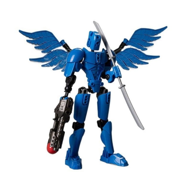 Blue Action Figure Robot Toy With 13 Movable Joints And Wings 3D Printed Model Kit For Diy Customization And Stress Relief 6 Inches Tall