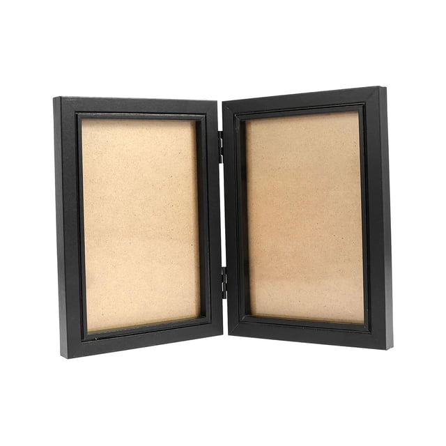 veasfak Hinged Photo Frame Wood Rectangle Picture Frame 4x6 for Bedroom Desk Desktop Black Double Fold