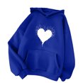 thumbnail image 3 of XZNGL Womens Comfortable Sweater Heart Pattern Printed Womens Hooded Pocket Drawstring Sweater, 3 of 4